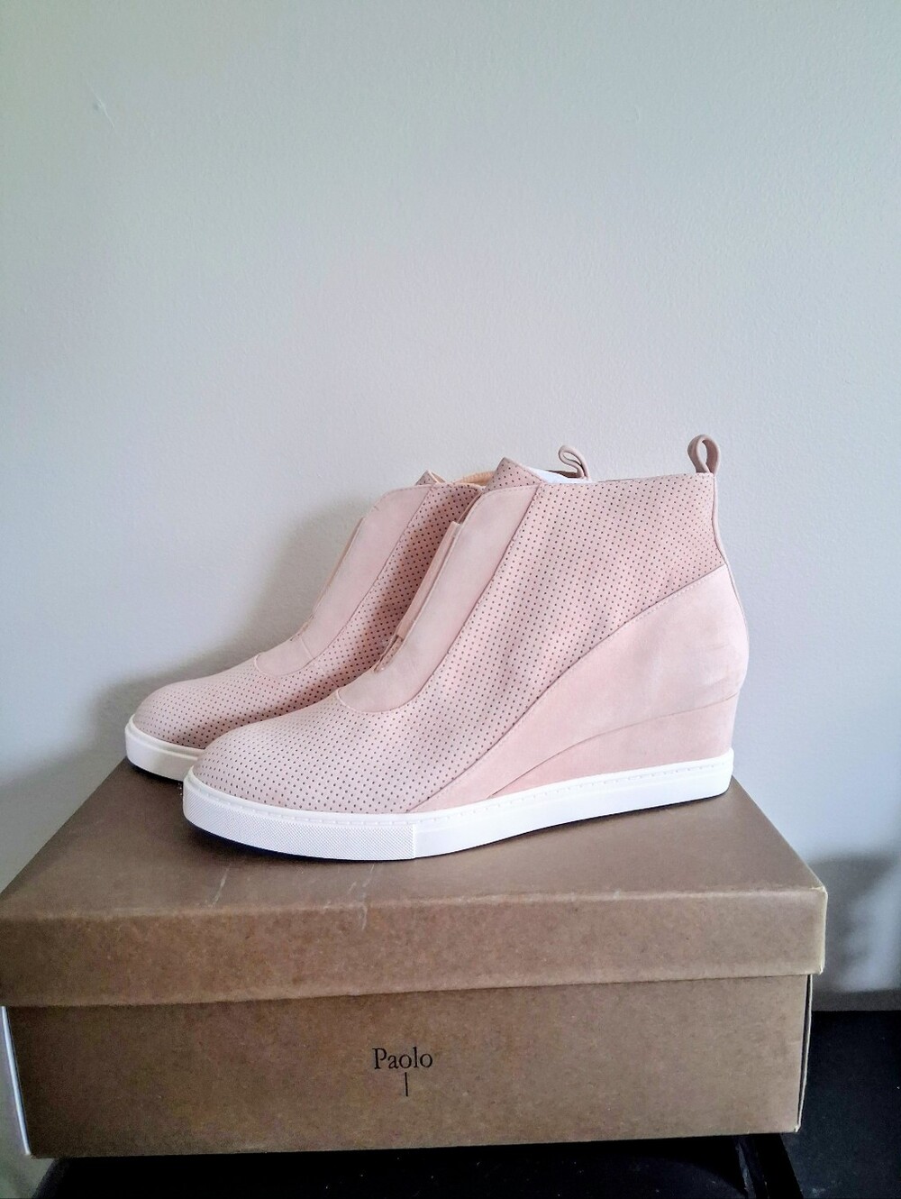 Linea Paolo Suede Blush Wedge Sneaker